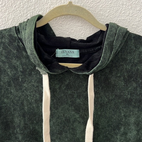 ZENANA • Green Acid Washed Hoodie Sweater Long Sleeve High-Low Dress w/ Pockets - Picture 7 of 7